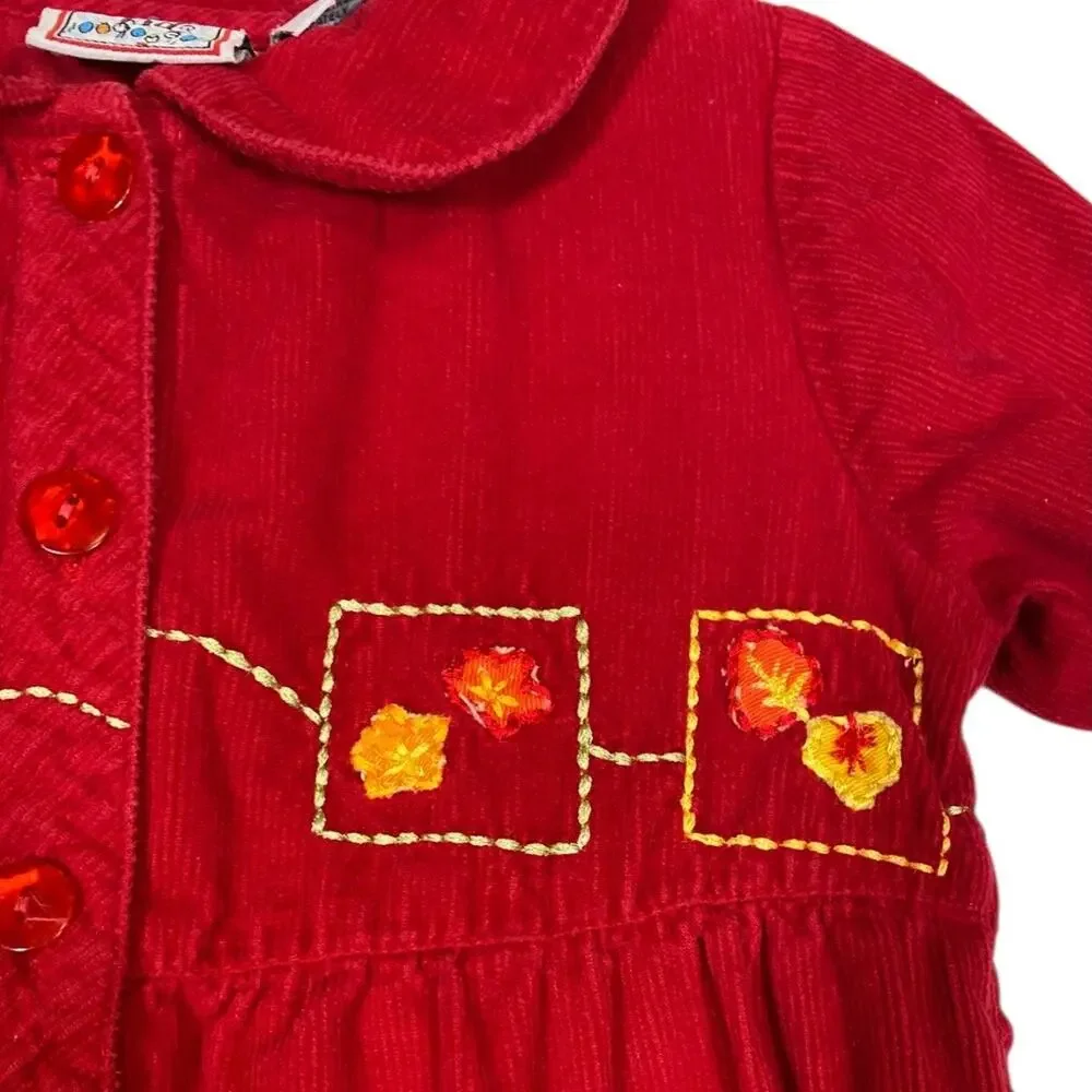 Cotton Kids 24 Mo Rust Orange Corduroy Fall Leaves Embroidered Snap One Piece - Picture 3 of 5